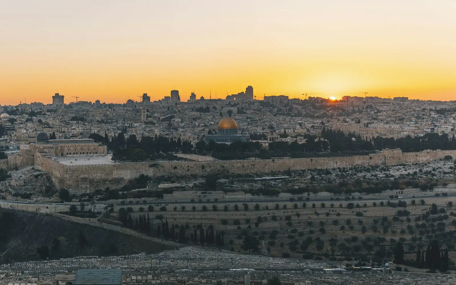 Jerusalem at sunset over the Mount of Olives